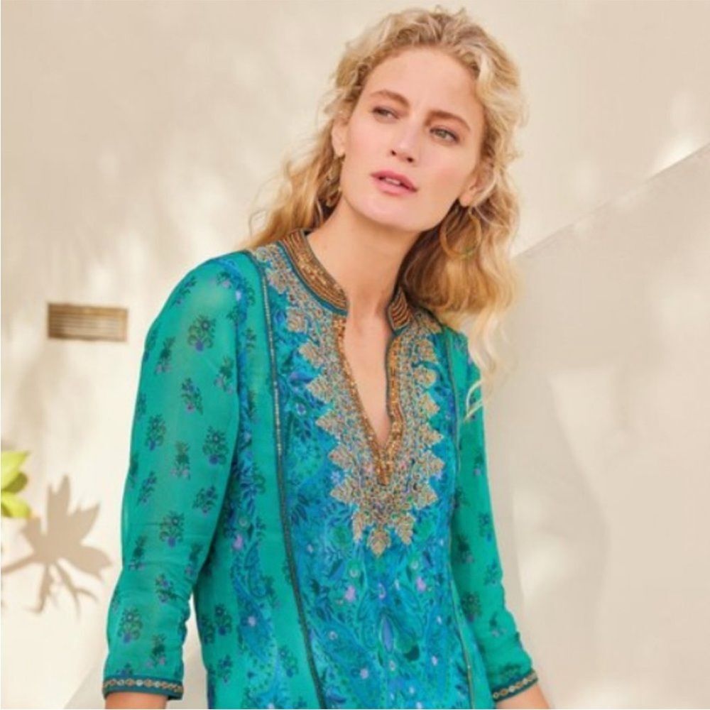 Soft Surroundings Lovely NWOT Bronte Tunic Blue & Green 1X